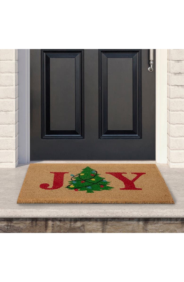 Northlight Natural Coir "Joy" Christmas Tree Doormat 18" x 30", Alternate, color, Brown