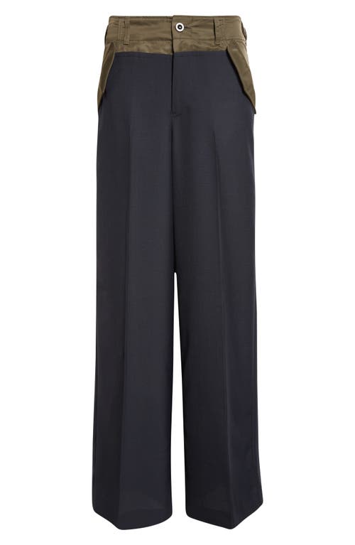 Sacai Suiting Mixed Media Straight Leg Pants In Multi