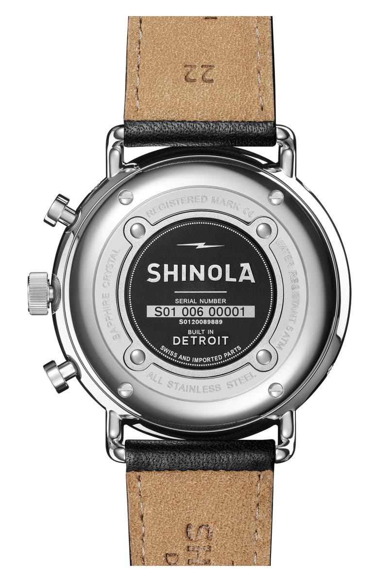 Shinola Canfield Sport Chronograph Leather Strap Watch, 45mm, Alternate, color, Black/ Silver