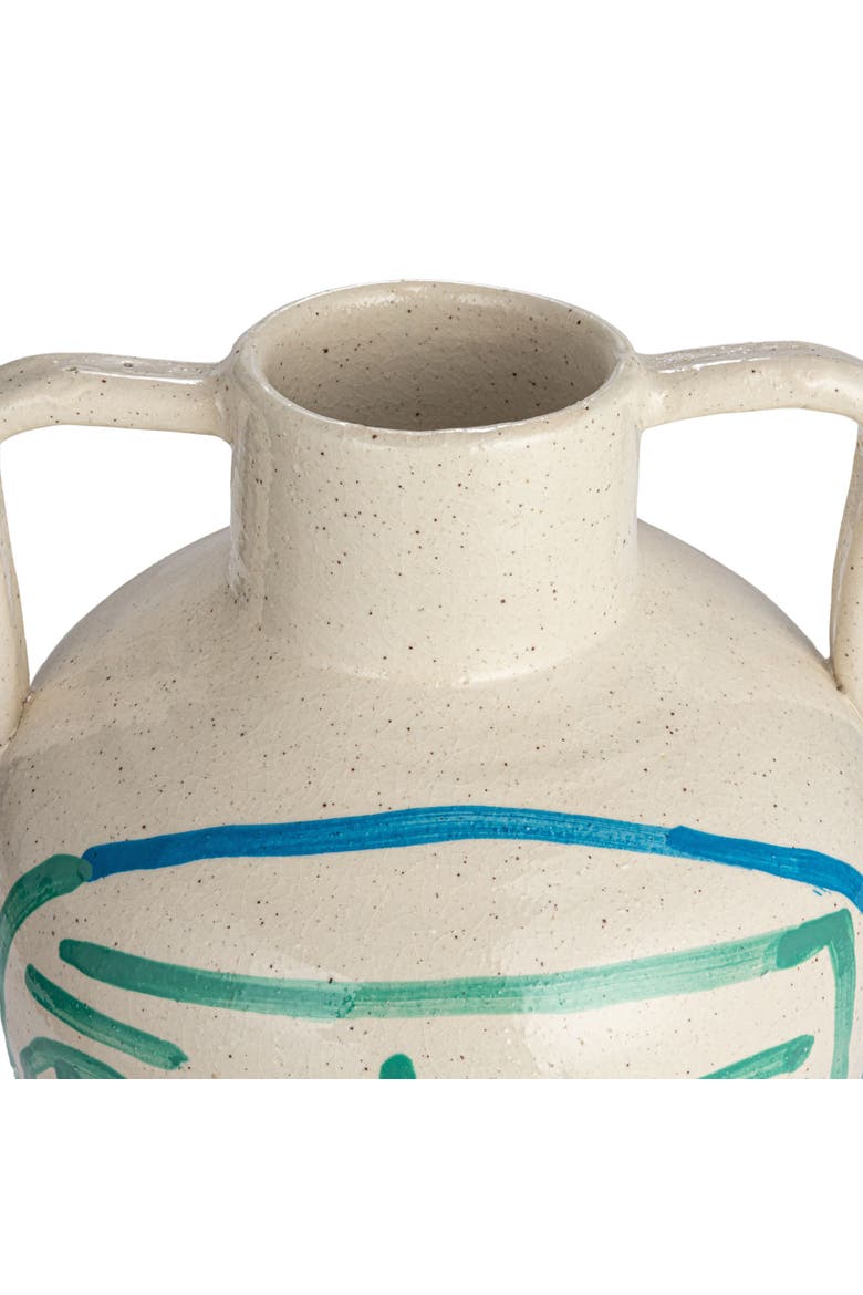 Hand-Painted Terra-cotta Vase with Abstract Face and Crackle Glaze, Alternate, color, Cream