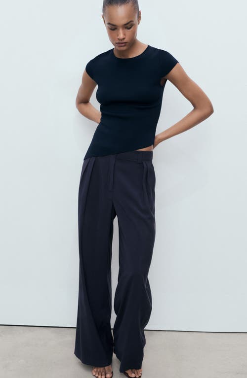 Mango Pleated Straight Leg Ankle Pants In Blue