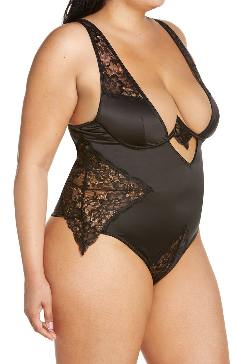 Oh La La Cheri Plunge Neck Underwire Teddy with Lace Insets, Alternate, color, 
