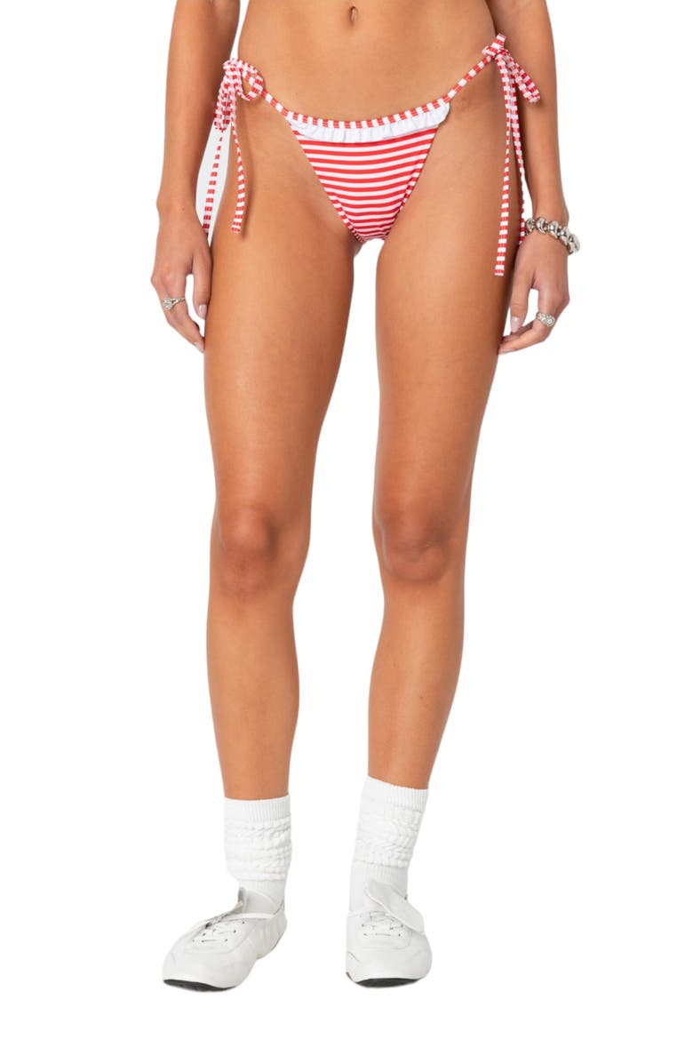 Zora Stripe Side Tie Bikini Bottoms, Main, color, RED