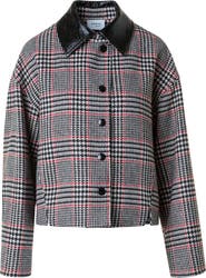 Akris punto Glen Plaid Wool Jacket with Faux Leather Collar