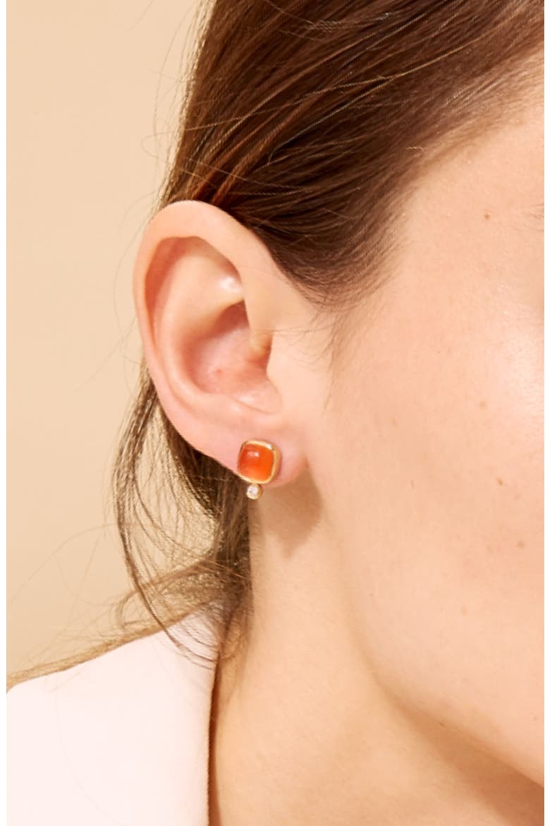 Sugarloaf Earrings, Alternate, color, Orange Chalcedony