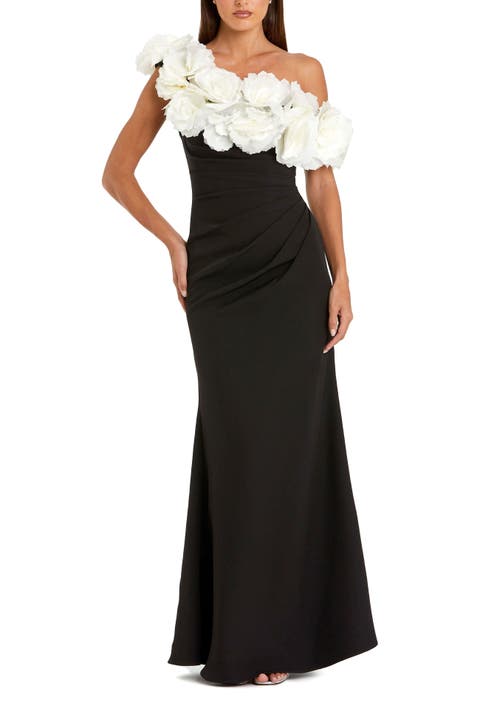 Jersey Gown With 3D Flower Off The Shoulder Detail