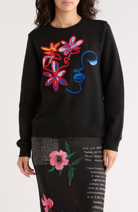 Floral Embroidered Cotton Sweatshirt