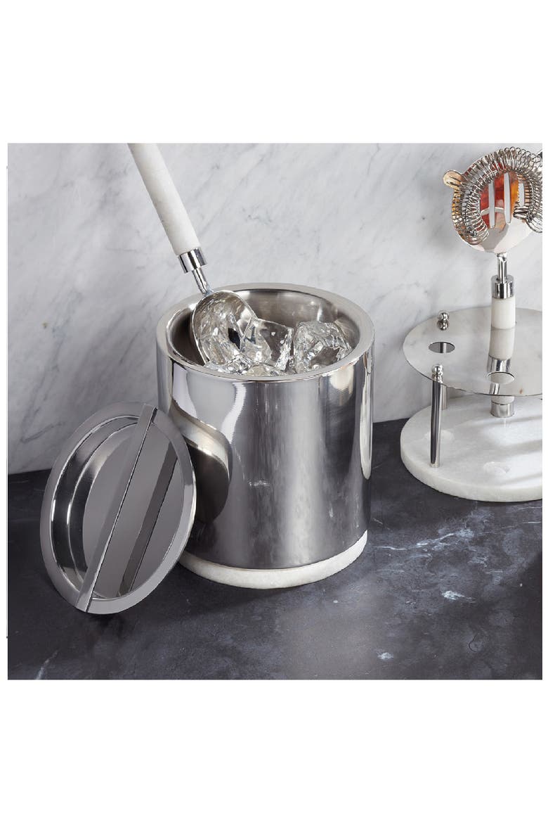 Roman Stainless Steel & Marble Bar Ice Bucket, Alternate, color, SILVER