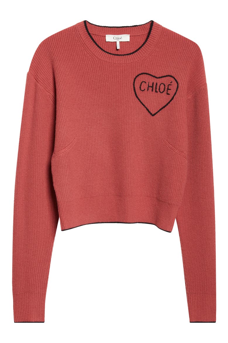 Embroidered Logo Crop Wool & Cashmere Sweater, Alternate, color, COPPERY PINK