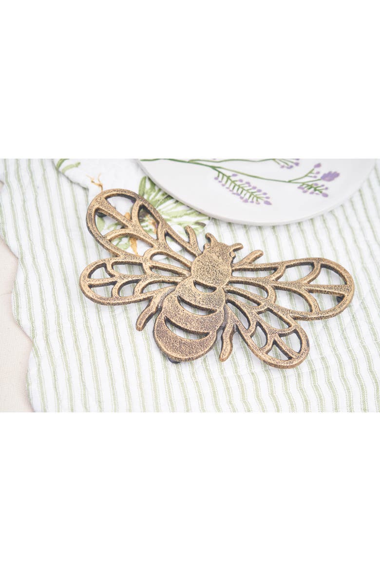 Bee Metal Serving Kitchen Trivet 4.65" x 7.87", Alternate, color, Gold