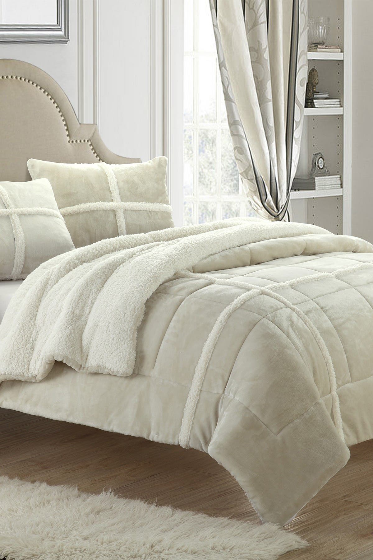 CHIC Queen Camille Box Sherling Lined Comforter Set - Beige | Nordstromrack