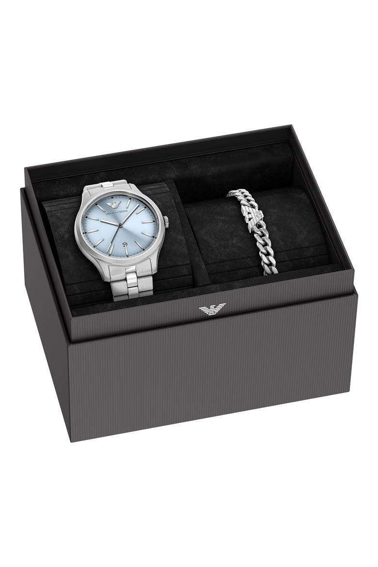 Bracelet Watch & Bracelet Gift Set, Alternate, color, SILVER/ LIGHT BLUE