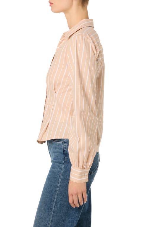 Joe's Stripe Pleated Cotton Button-up Shirt In Tan/white Stripe
