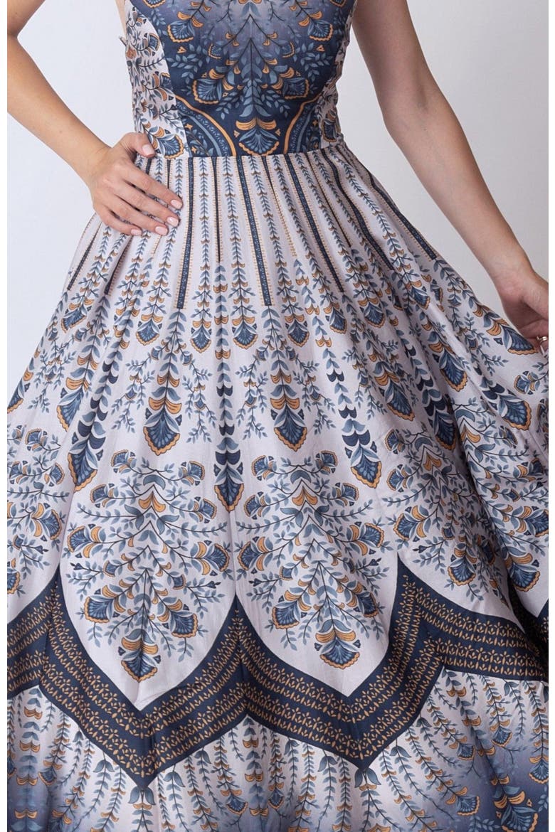 Ruba Open Back Printed Long Dress, Alternate, color, Blue