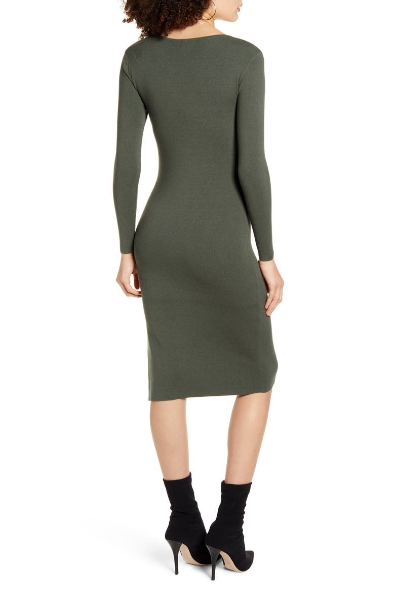 Twist Front Long Sleeve Sweater Dress, Alternate, color, GREEN THYME