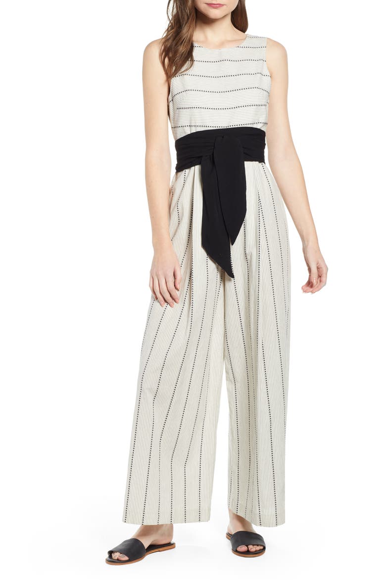 Damsel x THE ODELLS Stripe Wide Leg Cotton Jumpsuit, Main, color, RIDGECREST