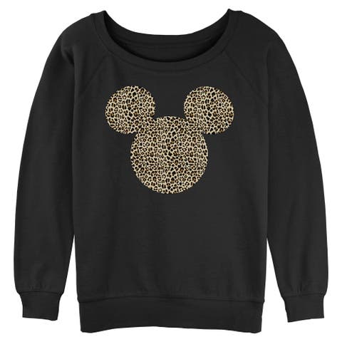 Junior's Mickey & Friends Cheetah Print Mouse Logo  Sweatshirt