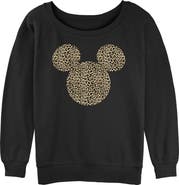 Mickey & Friends Junior's Mickey & Friends Cheetah Print Mouse Logo  Sweatshirt