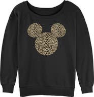 Mickey & Friends Junior's Mickey & Friends Cheetah Print Mouse Logo  Sweatshirt