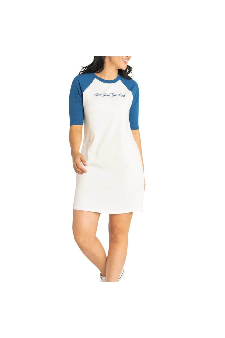 Women's Lusso  White New York Yankees Nettie Raglan Half-Sleeve Tri-Blend T-Shirt Dress, Alternate, color, White