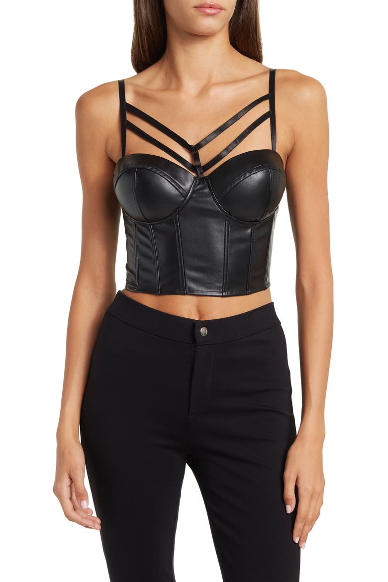 Cage Vegan Leather Bustier, Main, color, BLACK