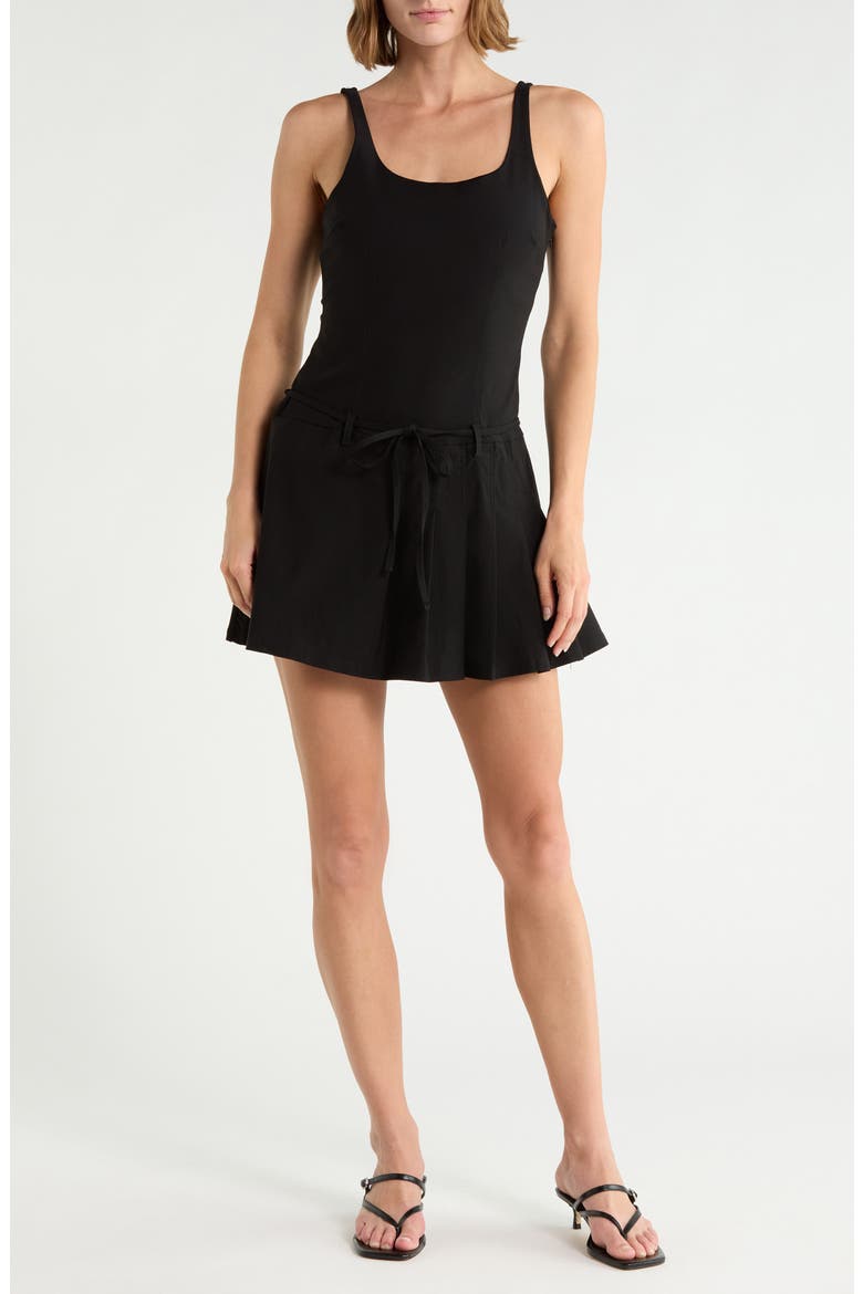 Square Neck Pleated Drop Waist Minidress, Main, color, BLACK