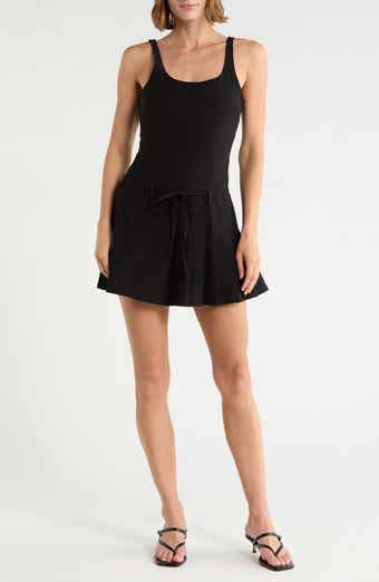 Square Neck Pleated Drop Waist Minidress