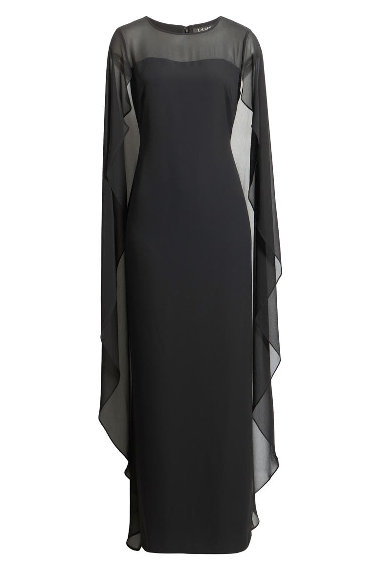 Drape Sleeve Cape Gown, Main, color, BLACK