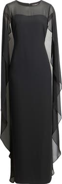 Lauren Ralph Lauren Drape Sleeve Cape Gown