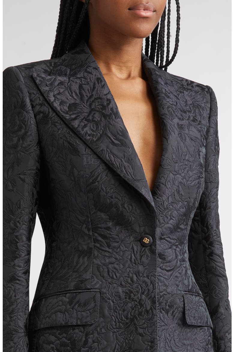 One-Button Floral Brocade Blazer, Alternate, color, N0000 NERO