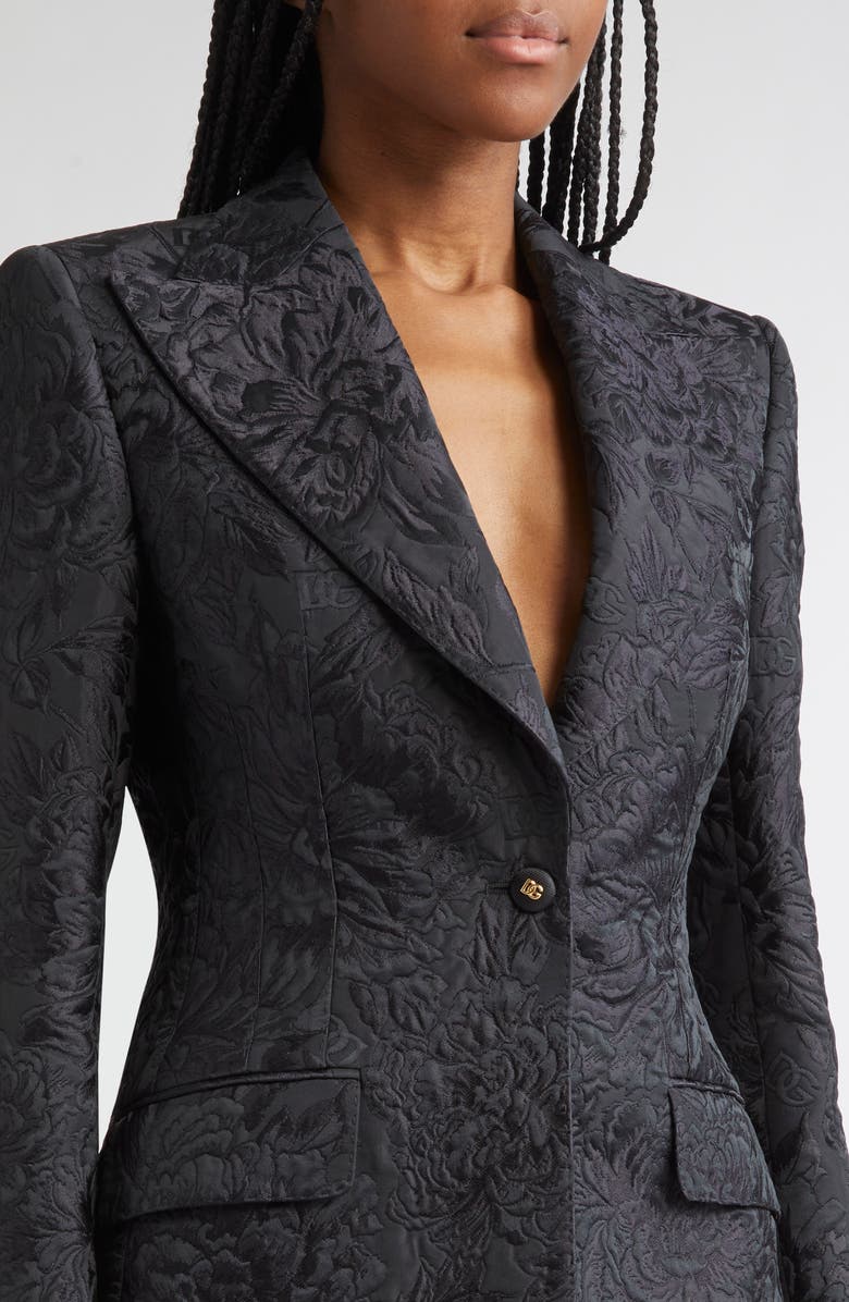 Dolce&Gabbana One-Button Floral Brocade Blazer, Alternate, color, N0000 Nero