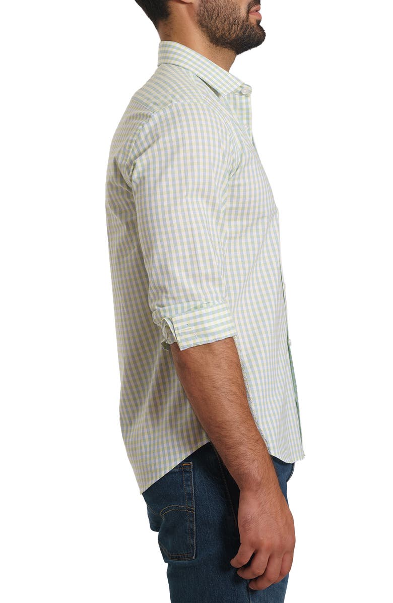 Jared Lang Trim Fit Gingham Pima Cotton Button-Up Shirt, Alternate, color, White Green Check