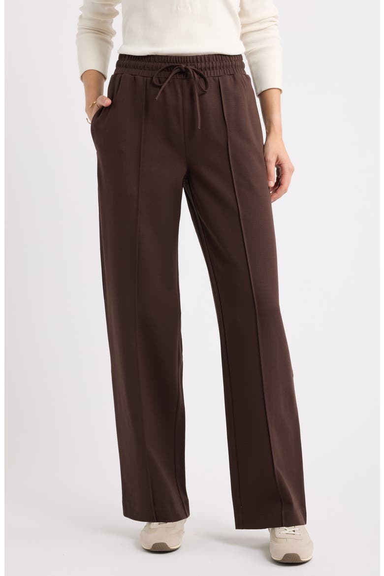 Pintuck Pull On Ponte Wide Leg Pants, Main, color, BROWN COFFEE