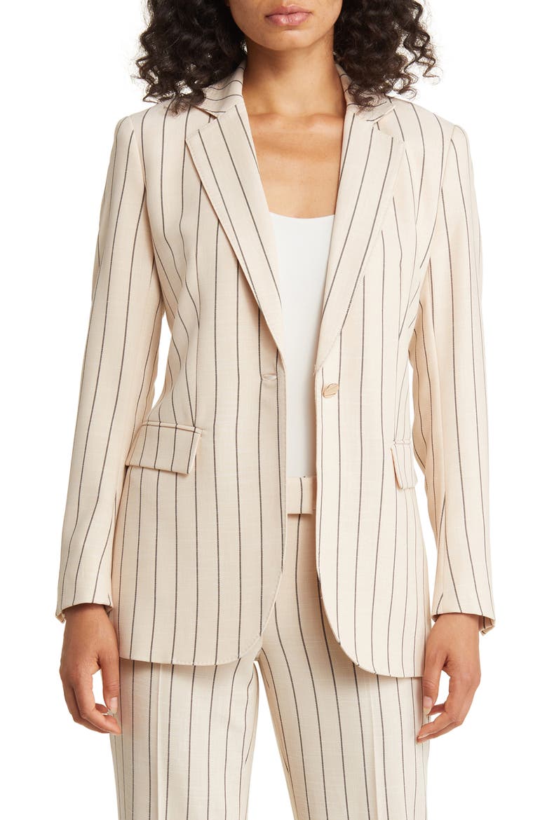 Pinstripe One-Button Blazer, Main, color, LIGHT COFFEE/ ANNE BLACK