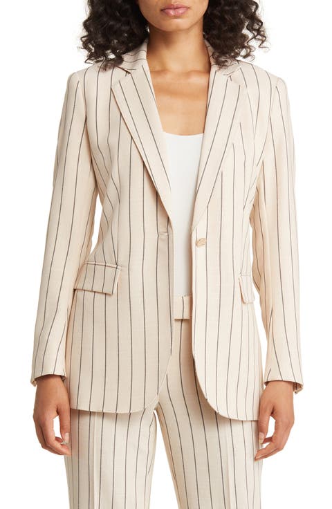 Pinstripe One-Button Blazer