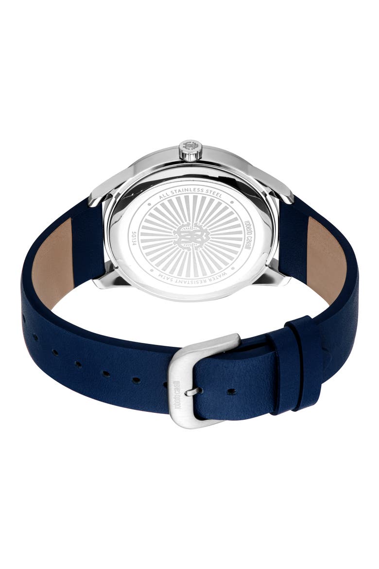 Trionfo Quartz Leather Strap Watch, 44mm, Main, color, DARK BLUE