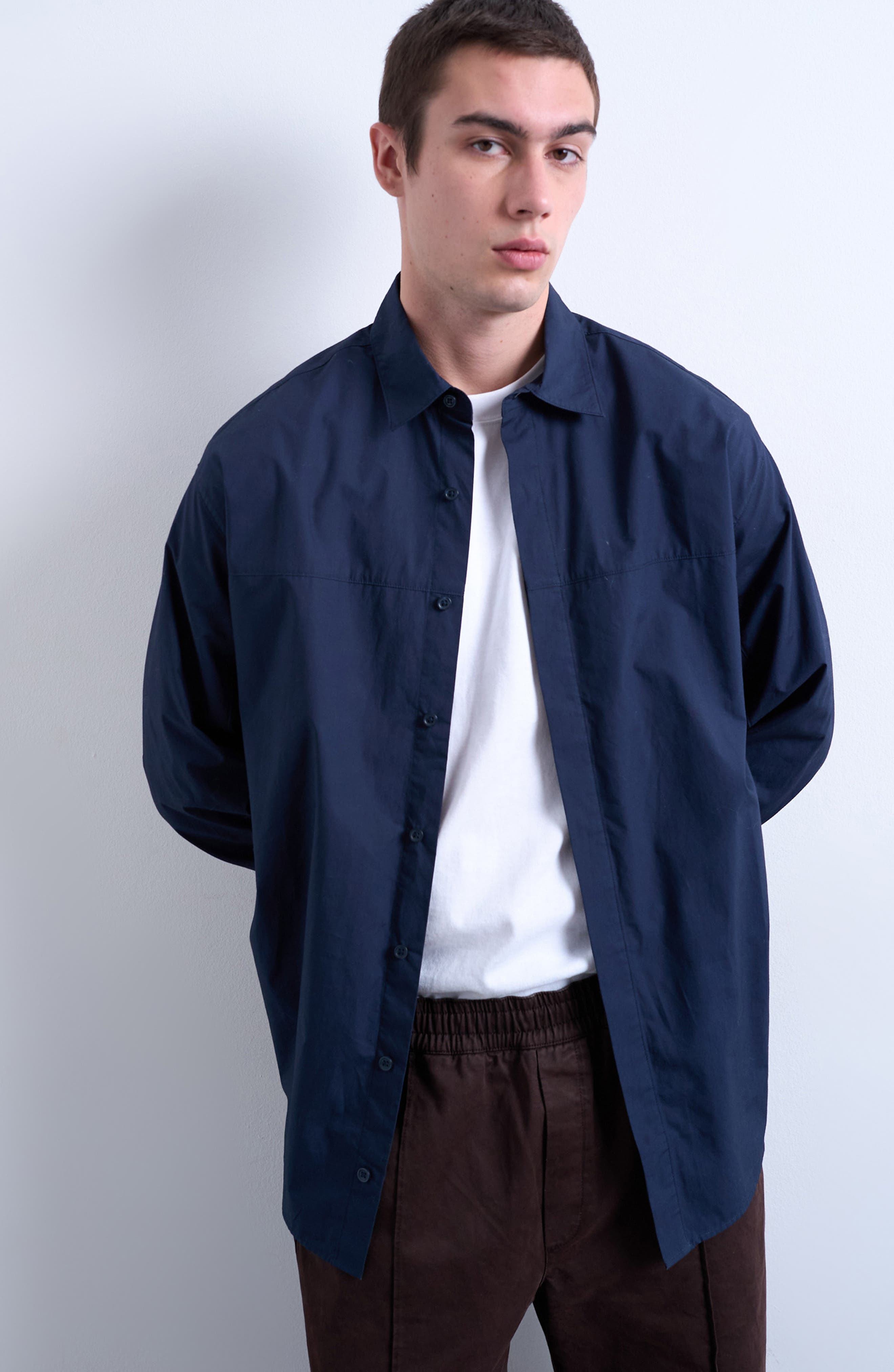 Topman Oversize Formal Cotton Button-up Shirt In Blue