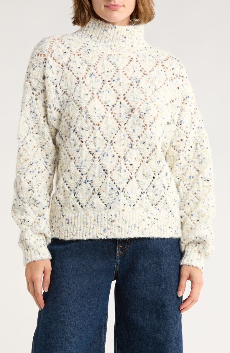 Melrose and Market Fiesta Mock Neck Sweater, Main, color, Ivory Dove Mist Multi