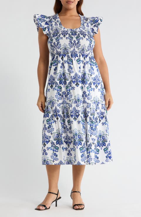 Viara Floral Giza Smocked Cotton Midi Dress (Plus)