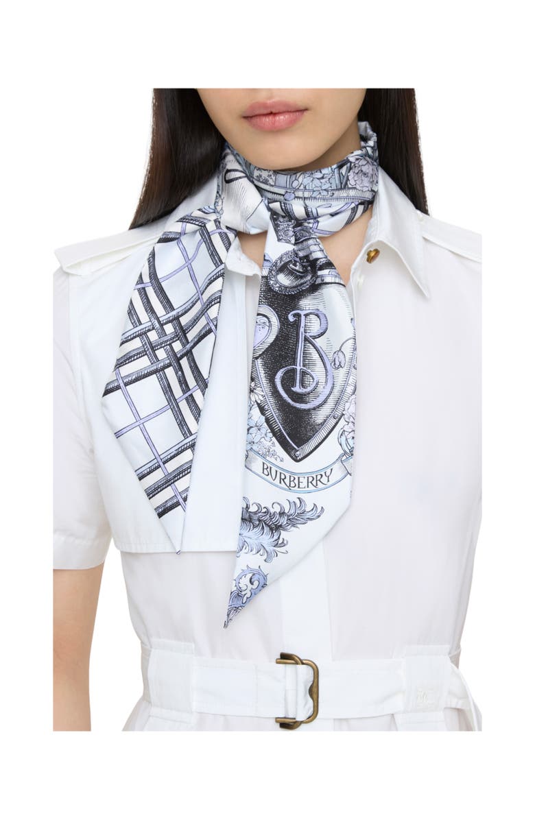 Burberry Skinny Reversible Etched Knight Silk Scarf, Alternate, color, Cornflower Blue