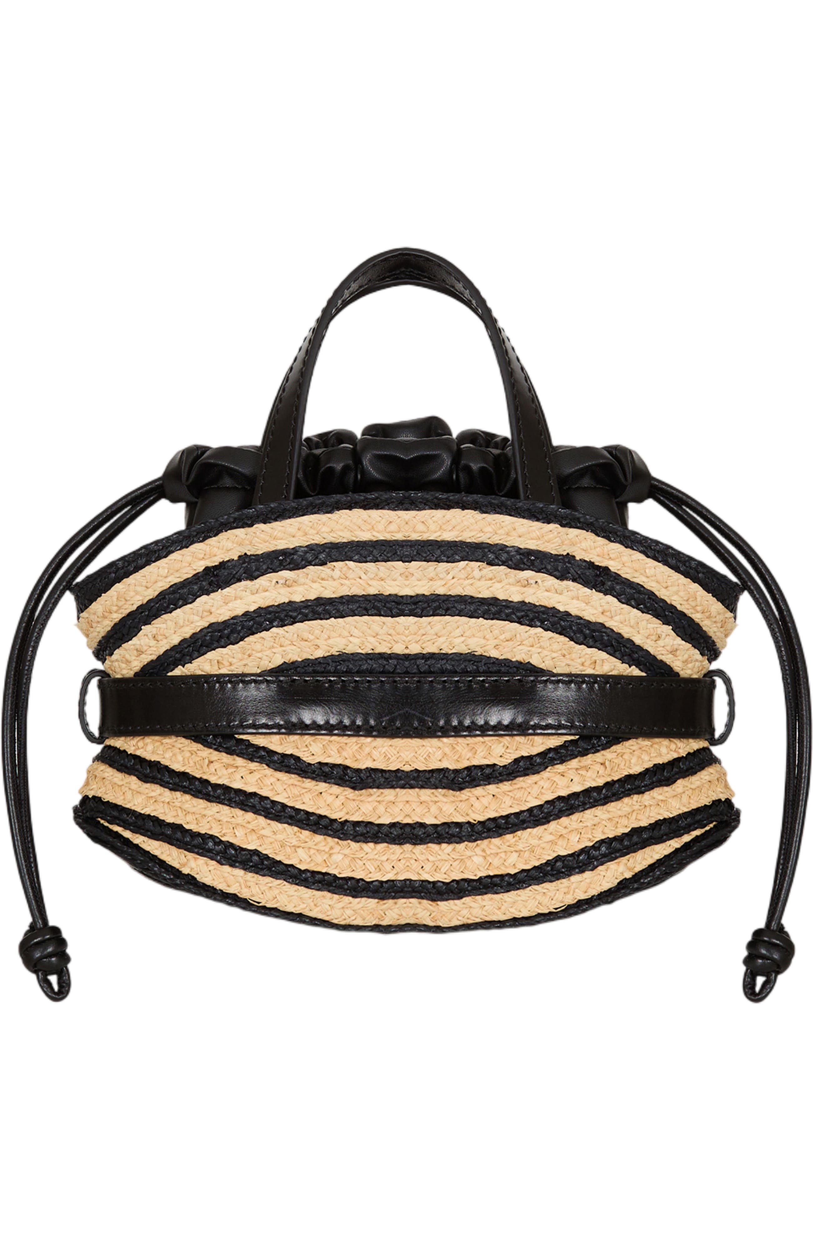 Balmain Mini Shuffle bag in smooth leather and raffia, Alternate, color, Beige