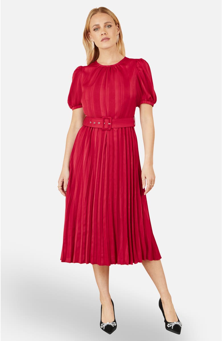 Yumi Satin Striped Midi Dress, Main, color, Red