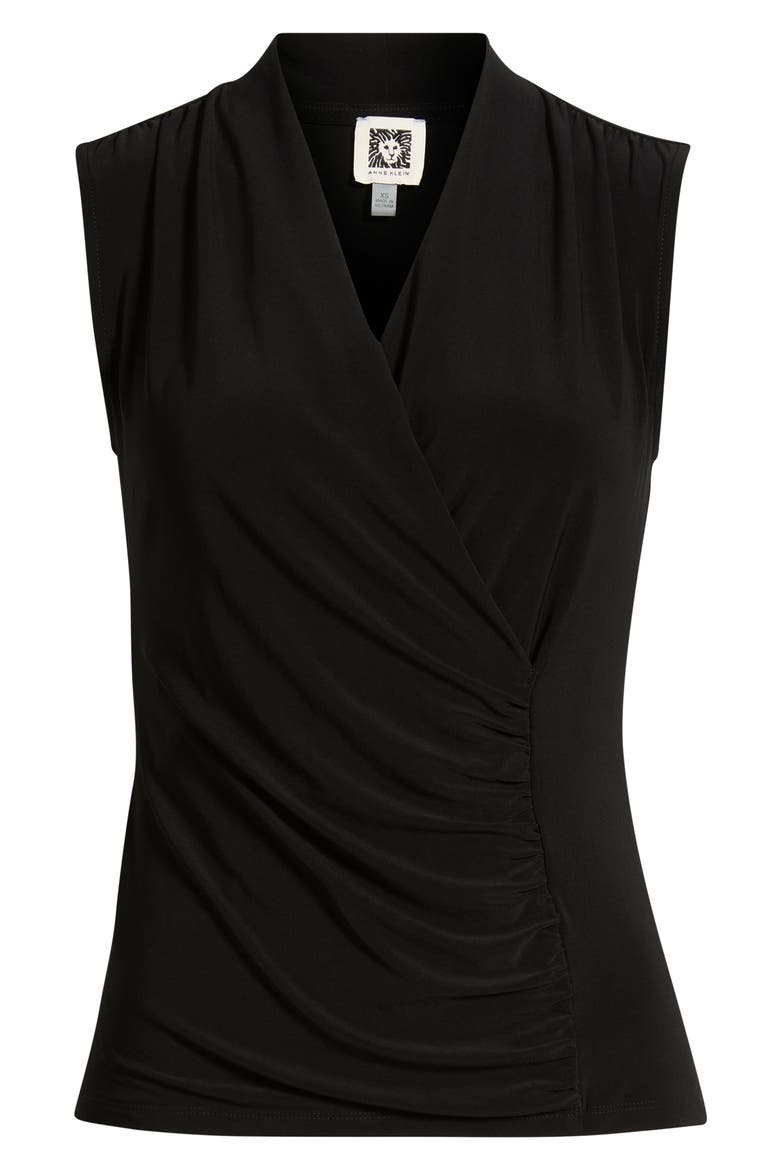 Ruched Faux Wrap Top, Alternate, color, ANNE BLACK