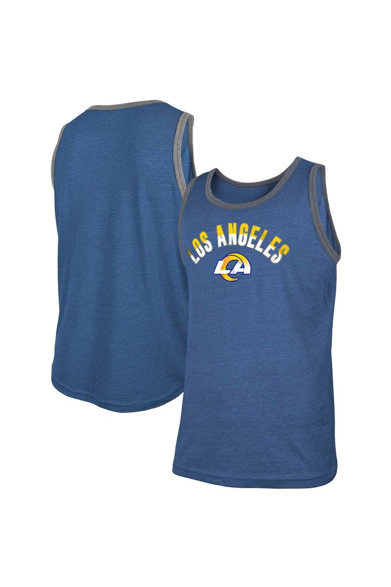 Men's New Era Heathered Royal Los Angeles Rams Ringer Tri-Blend Tank Top, Main, color, Heather Royal