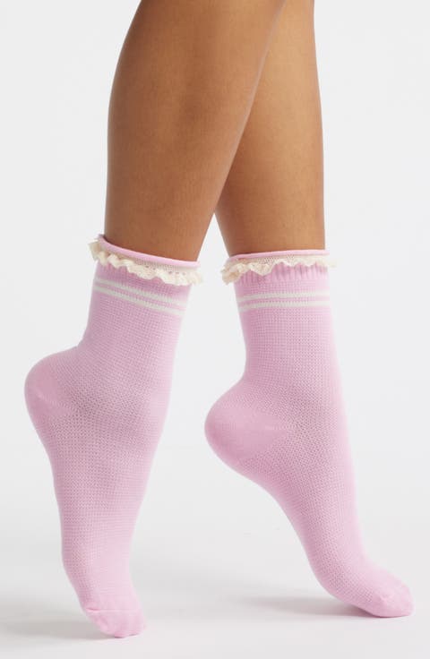 Pointelle Knit Stripe Quarter Socks