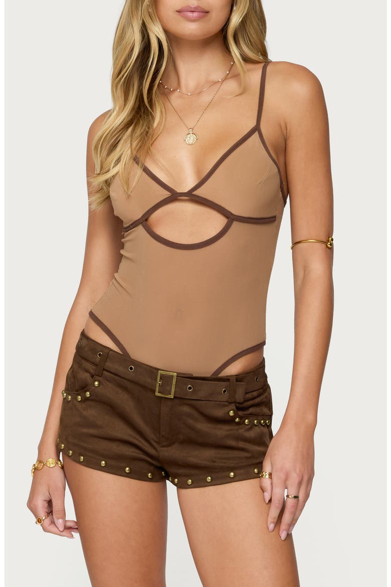 Contrast Sheer Cutout Camisole, Main, color, BROWN
