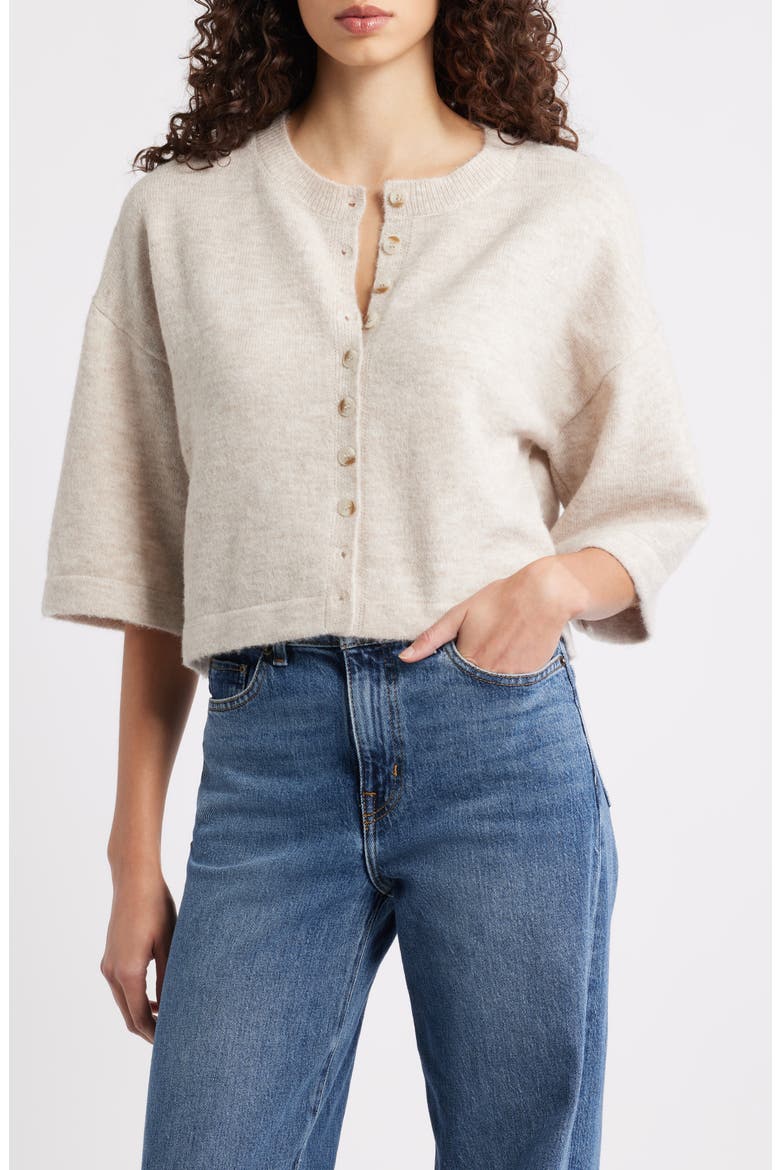 Cassidy Three Quarter Sleeve Cardigan, Main, color, CASHEW HEATHER