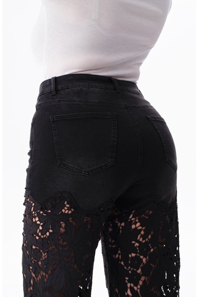 Crystal Embellished Lace Wide Leg Jeans, Alternate, color, INKGAUZE