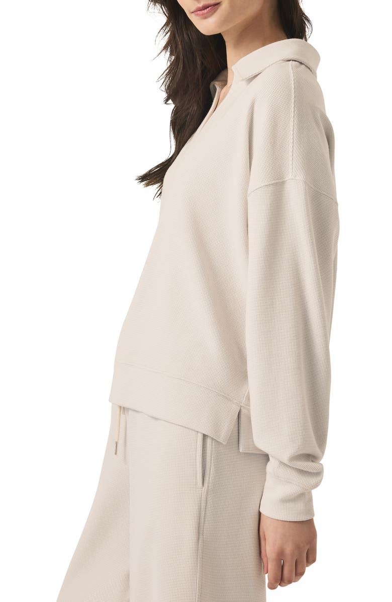 Splendid Waffle Scuba Knit Polo Sweatshirt, Alternate, color, Moonstone