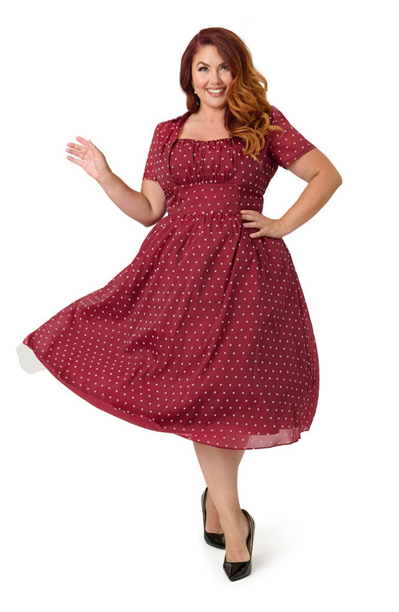 Unique Vintage Plus Size 1950s Libby Swing Dress, Main, color, Burgundy